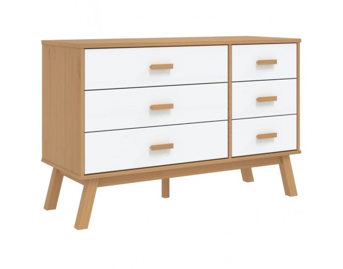 Sonata H Шкаф с чекмеджета OLDEN, бяло и кафяво, борово дърво масив