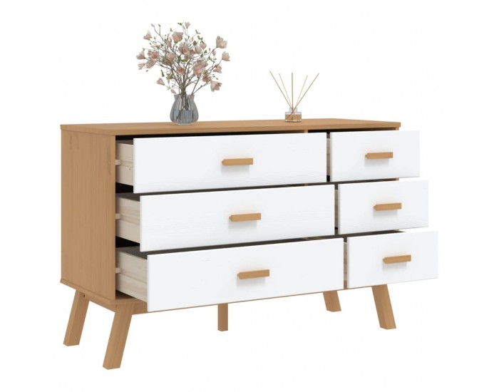 Sonata H Шкаф с чекмеджета OLDEN, бяло и кафяво, борово дърво масив