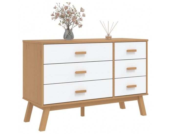 Sonata H Шкаф с чекмеджета OLDEN, бяло и кафяво, борово дърво масив
