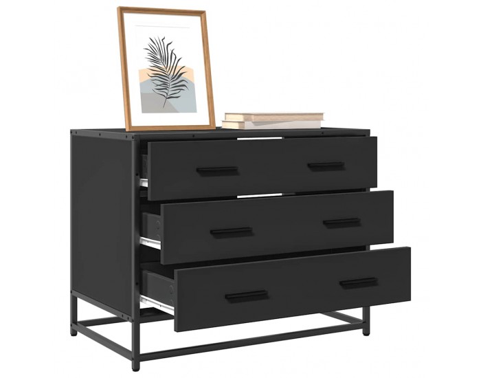 Sonata H Шкаф с чекмеджета Черен 70x41x56 cm Инженерна дървесина