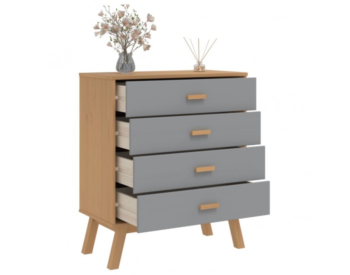 Sonata H Шкаф с чекмеджета OLDEN, сиво и кафяво, борово дърво масив
