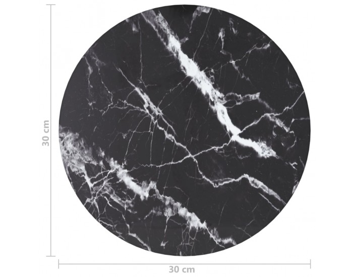 Sonata H Плот за маса черен Ø30x0,8 см закалено стъкло с мраморен дизайн
