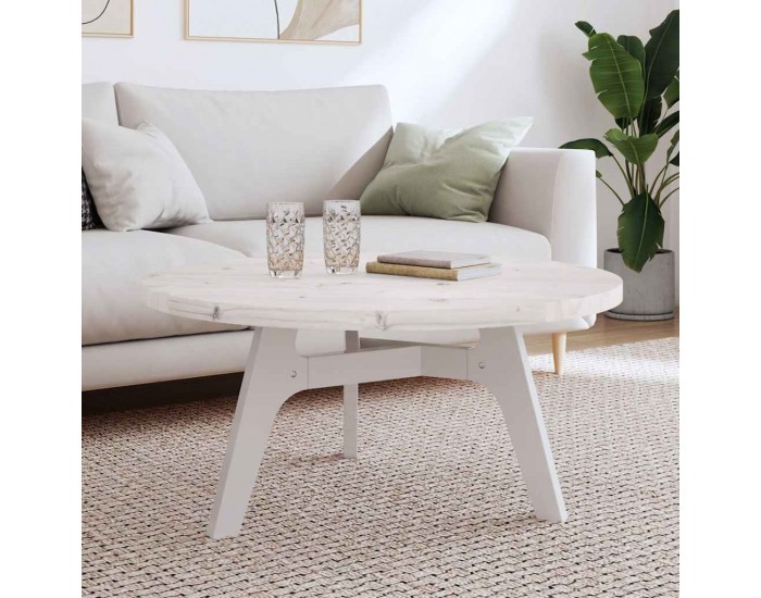 Sonata H Плот за маса, кръгъл, бял, Ø90x3 см, бор масив