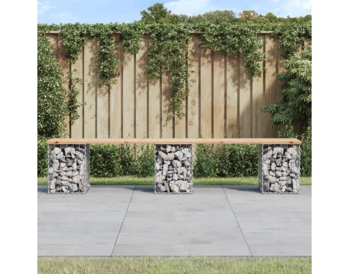 Sonata H Градинска пейка габионен дизайн 203x31x42 см борово дърво масив