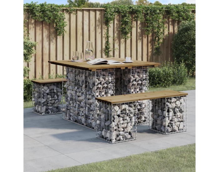 Sonata H Градинска пейка габионен дизайн 100x102x72 см импрегниран бор