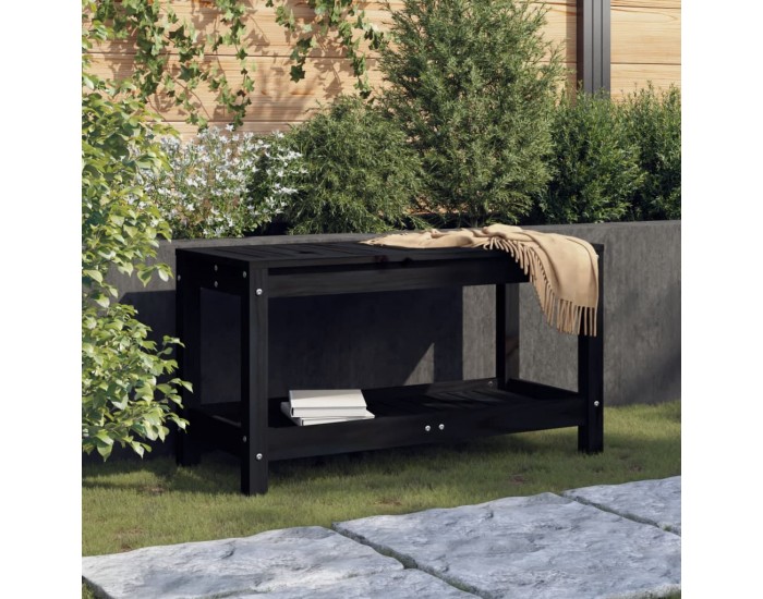Sonata H Градинска пейка, черна, 82,5x35x45 см, борово дърво масив