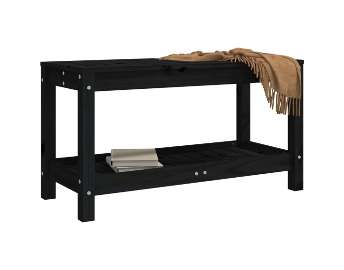 Sonata H Градинска пейка, черна, 82,5x35x45 см, борово дърво масив