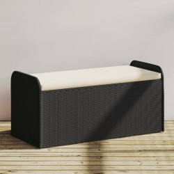 Sonata H Пейка за съхранение с възглавница черна 115x51x52 см полиратан - Градински Дивани и Пейки