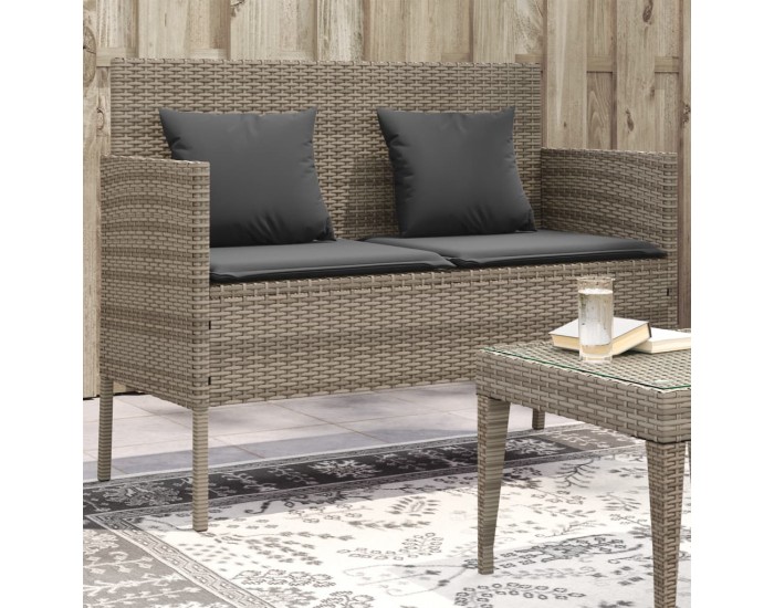 Sonata H Градинска пейка с възглавници, сив, полиратан