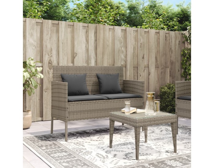 Sonata H Градинска пейка с възглавници, сив, полиратан