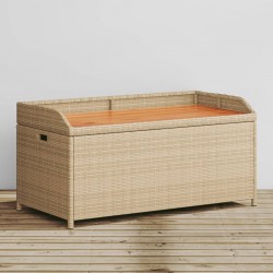 Sonata H Пейка за съхранение микс бежово 100x50x52 см полиратан и акация - Градински Дивани и Пейки