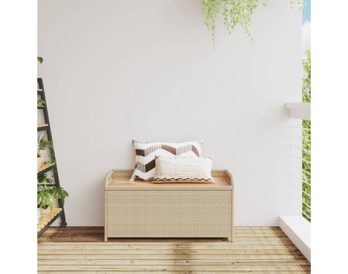 Sonata H Пейка за съхранение микс бежово 100x50x52 см полиратан и акация