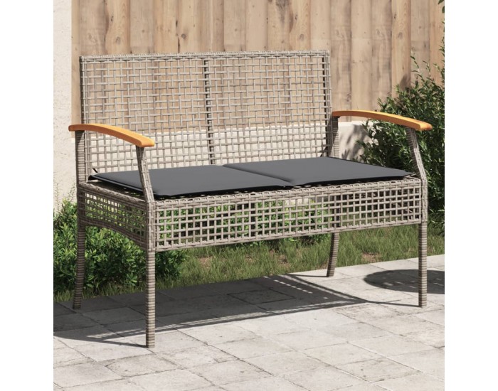 Sonata H Градинска пейка с възглавница сив полиратан и акация дърво