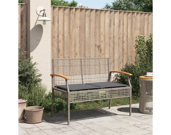 Sonata H Градинска пейка с възглавница сив полиратан и акация дърво