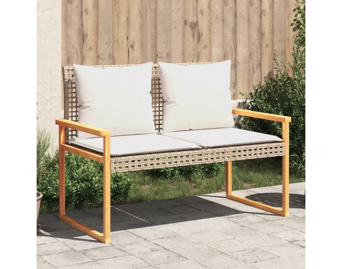 Sonata H Градинска пейка с възглавница бежов микс полиратан и акация