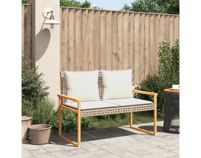 Sonata H Градинска пейка с възглавница бежов микс полиратан и акация