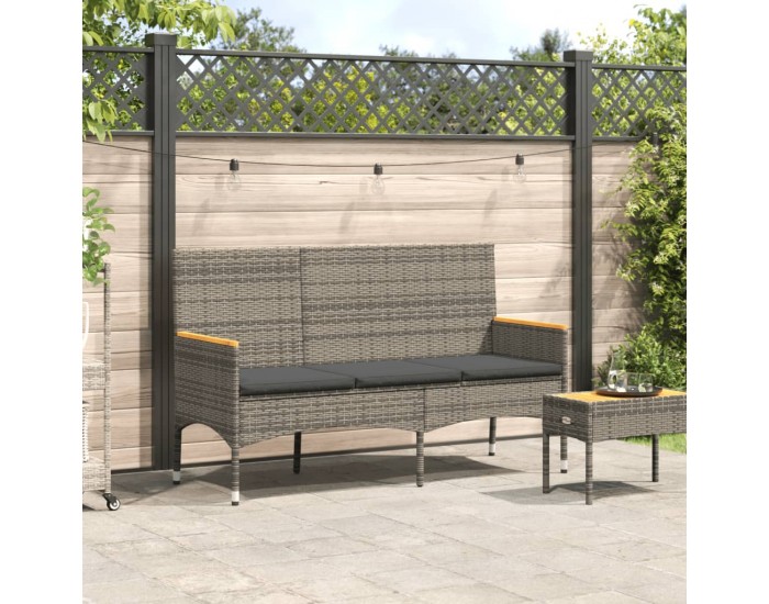 Sonata H Градинска пейка 3-местна с възглавници сив полиратан