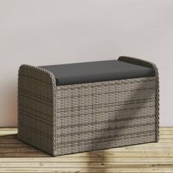 Sonata H Пейка за съхранение с възглавница сива 80x51x52 см полиратан - Градински Дивани и Пейки