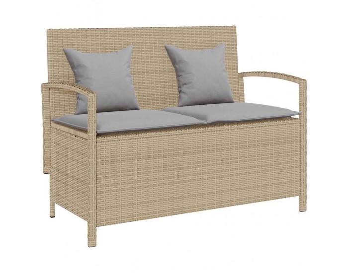 Sonata H Градинска пейка за съхранение с възглавница Бежова поли ратан