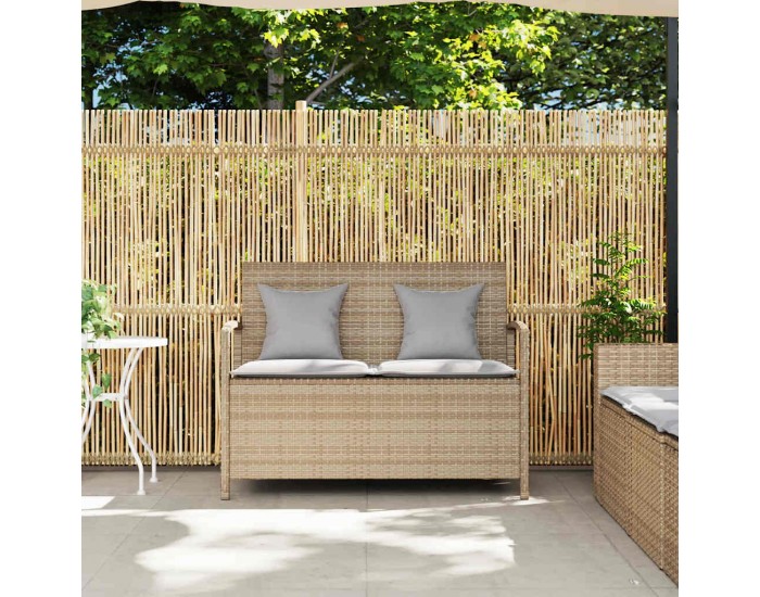 Sonata H Градинска пейка за съхранение с възглавница Бежова поли ратан