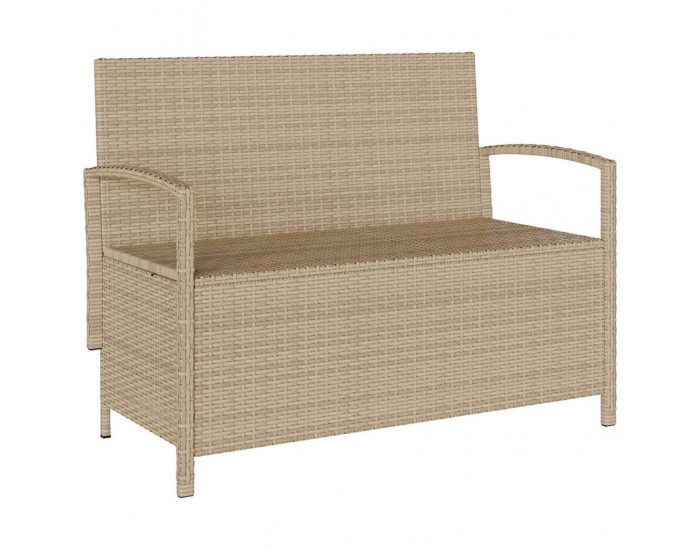 Sonata H Градинска пейка за съхранение с възглавница Бежова поли ратан
