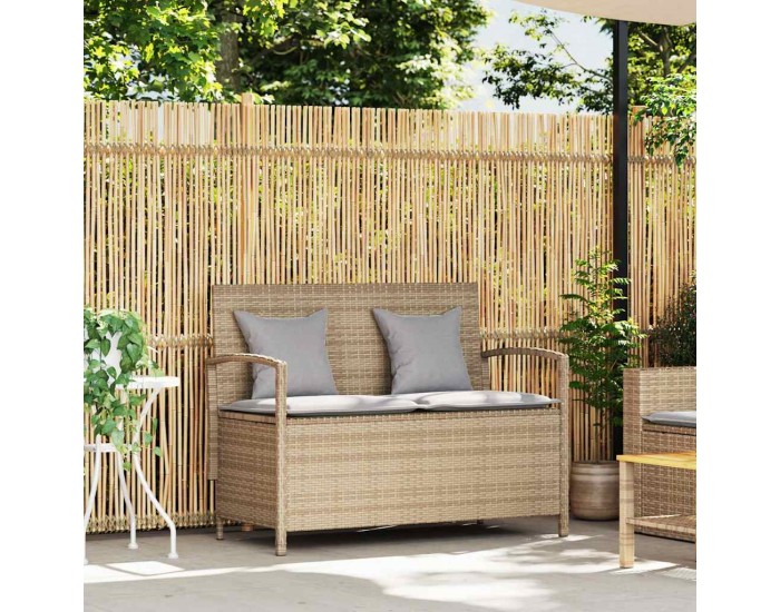 Sonata H Градинска пейка за съхранение с възглавница Бежова поли ратан