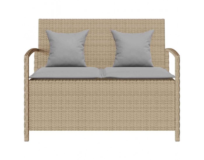 Sonata H Градинска пейка за съхранение с възглавница Бежова поли ратан