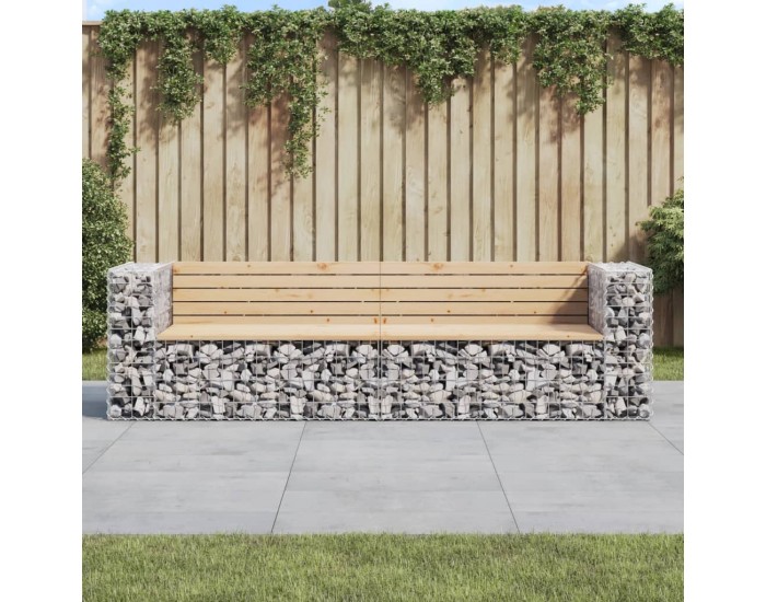 Sonata H Градинска пейка с габионен дизайн 244x71x65,5 см бор масив