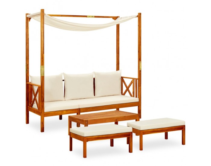 Sonata H Градинска пейка с маса и табуретки за крака, акация масив