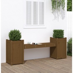 Sonata H Пейка със саксии меденокафява 180x36x63 см борово дърво масив - Градински Дивани и Пейки