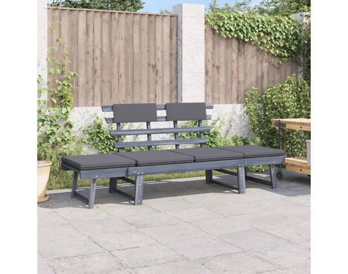 Sonata H Градинска пейка с възглавници 2-в-1, 190 см, сива, акация масив