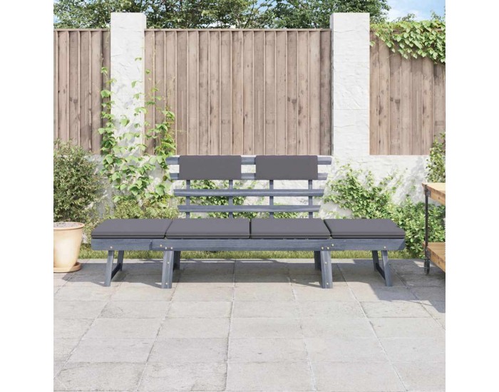 Sonata H Градинска пейка с възглавници 2-в-1, 190 см, сива, акация масив