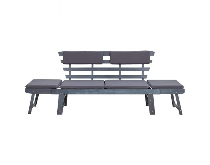 Sonata H Градинска пейка с възглавници 2-в-1, 190 см, сива, акация масив