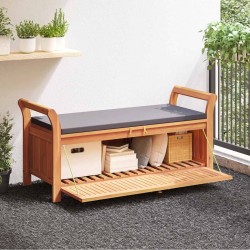 Sonata H Градинска пейка за съхранение с възглавница 126 см акация масив - Градински Дивани и Пейки