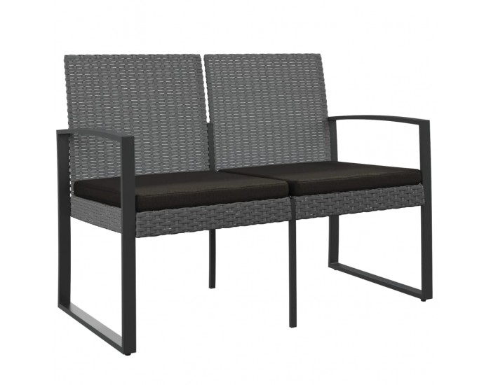Sonata H 2-местна градинска пейка с възглавници, тъмносива, PP ратан