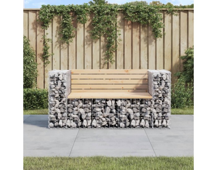 Sonata H Градинска пейка габионен дизайн 143x71x65,5 см бор масив