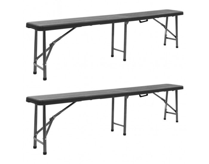 Sonata H Сгъваеми градински пейки, 2 бр, 180 см, HDPE, черни