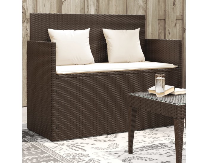 Sonata H Градинска пейка с възглавници, кафява, полиратан