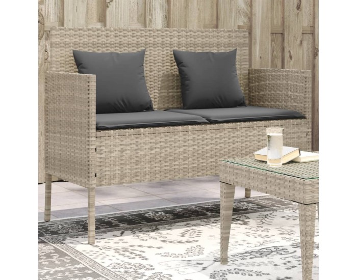 Sonata H Градинска пейка с възглавници, светлосив, полиратан