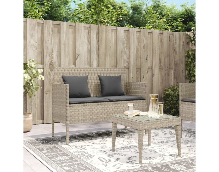 Sonata H Градинска пейка с възглавници, светлосив, полиратан