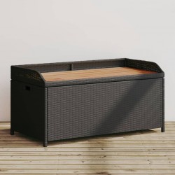 Sonata H Пейка за съхранение черна 100x50x52 см полиратан и акация - Градински Дивани и Пейки