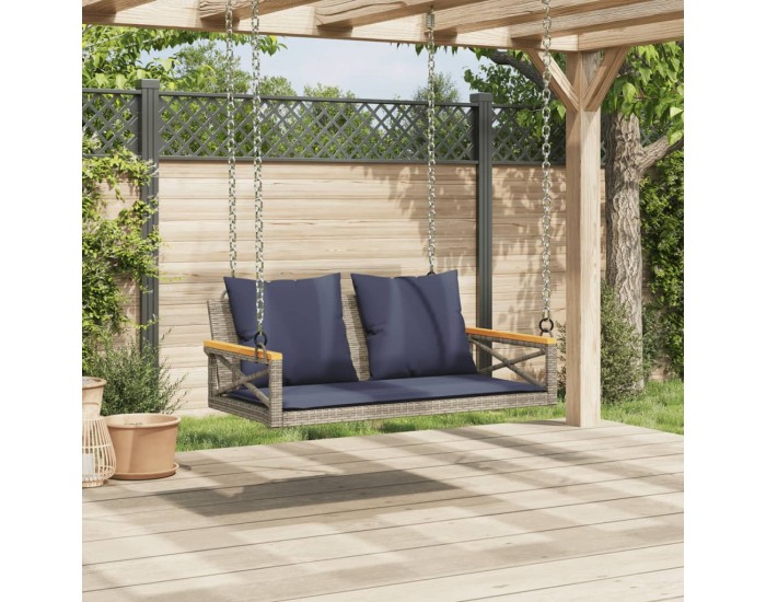 Sonata H Пейка-люлка с възглавници, сива, 109x62x40 см, полиратан