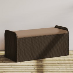 Sonata H Пейка за съхранение с възглавница кафява 115x51x52 см полиратан - Градински Дивани и Пейки