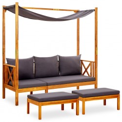 Sonata H Градинска пейка със сенник и табуретки за крака, акация масив - Градински Дивани и Пейки
