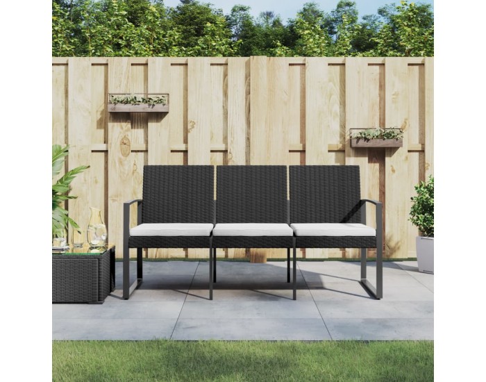 Sonata H 3-местна градинска пейка с възглавници, черна, PP ратан