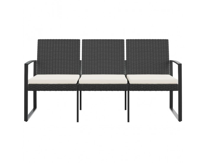 Sonata H 3-местна градинска пейка с възглавници, черна, PP ратан