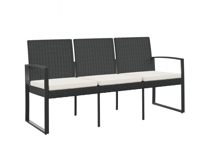 Sonata H 3-местна градинска пейка с възглавници, черна, PP ратан