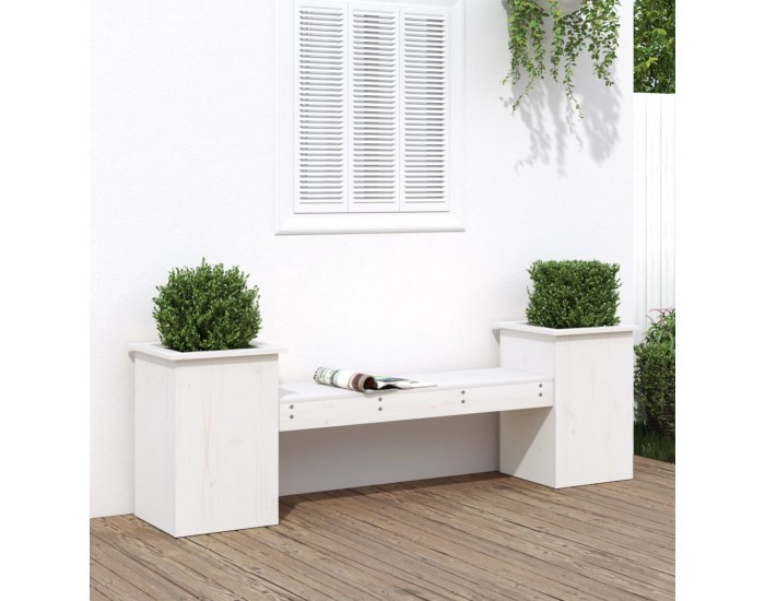 Sonata H Пейка с кашпи, бяла, 184,5x39,5x56,5 см, борово дърво масив