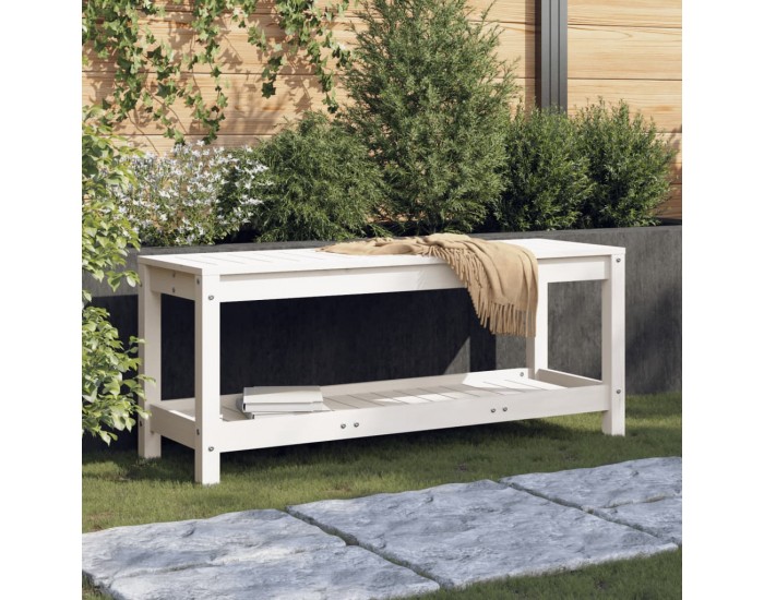 Sonata H Градинска пейка, бяла, 108x35x45 см, борово дърво масив