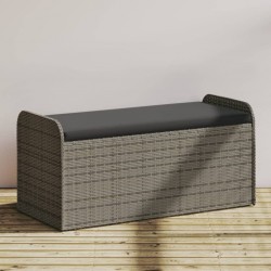 Sonata H Пейка за съхранение с възглавница сива 115x51x52 см полиратан - Градински Дивани и Пейки